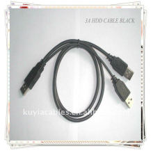 Câble USB noir POUR CONDUCTEUR DISQUE DUR 2 en 1 câble USB 2.0 A à A 3A Câble mâle Power / Data Y